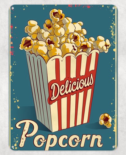 Popcorn - Вкусный попкорн, кинотеатр, фильм, металлический постер,